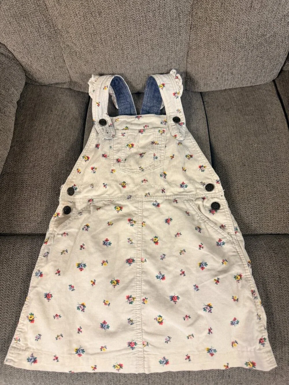 Gap Toddler Girls Approx 4 White Blue Pink Floral Corduroy Overall Jumper Dress